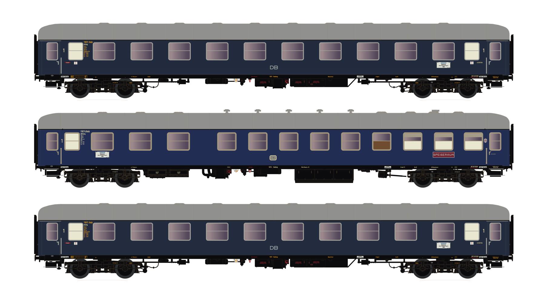 Hobbytrain H43046 3er Set Personenwagen DB, Ep.IIIb, F15/16 Spur H0
