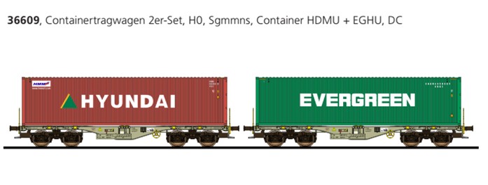 Pullman 36609 Containertragwagen, H0, Sgmmns, D-AAEC Ep. VI, Container