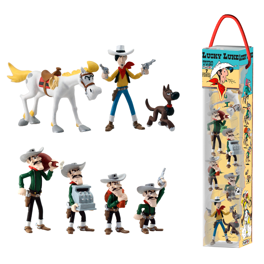 Plastoy 70387 Lucky Luke Figuren Set - 7 Stück im Tubo 7 cm NEU OVP