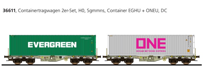 Pullman 36611 Containertragwagen, H0, Sgmmns, D-AAEC Ep. VI, Container