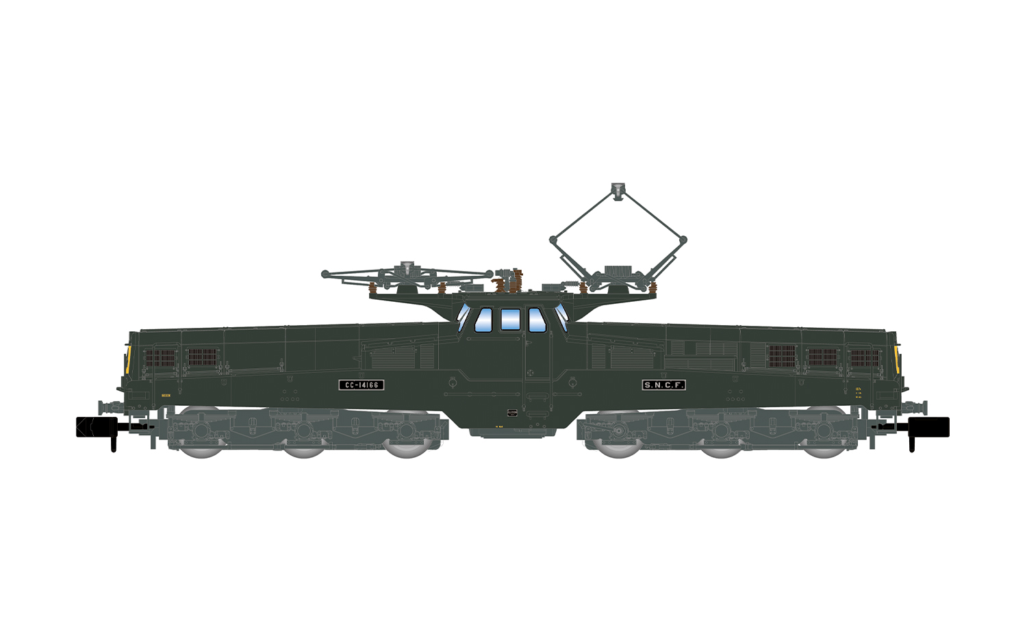 Arnold HN2582 SNCF, Elektrolokomotive CC 14166, grün-gelbe Farbgebung, spä