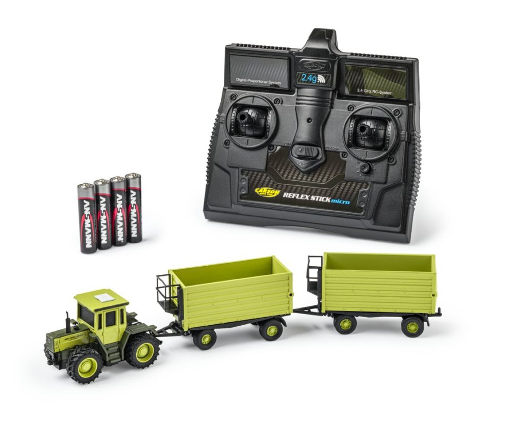 Carson 500504174 1:87 M-B Trac 1800 grün + 2 Anhänger100%
