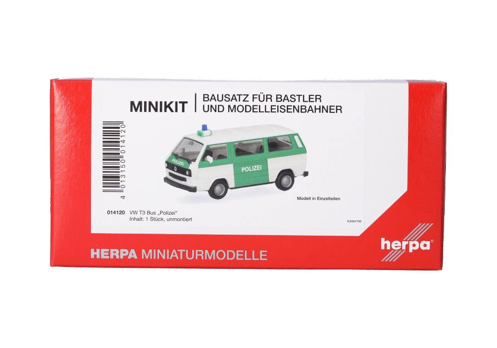 Herpa 014120 MiniKit: VW T3 Bus "Polizei" 1:87 Spur H0 Bausatz Neu