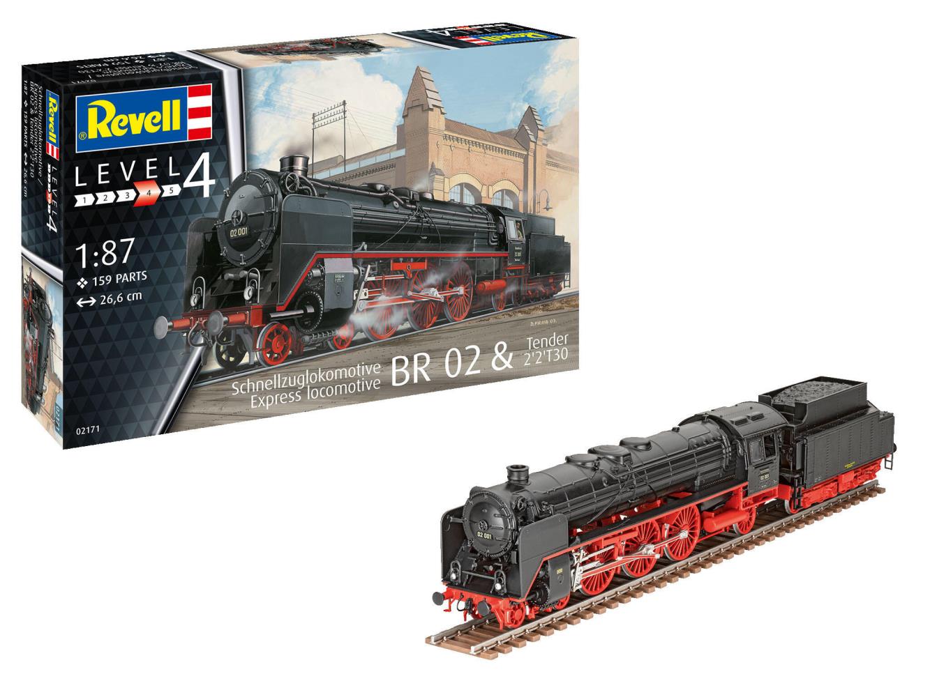 Revell 02171 Schnellzuglokomotive BR02 & Tender 2'2' T30 1:87 Neu