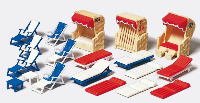 Preiser 17308 Liegestühle + Liegen +. Strandkörbe