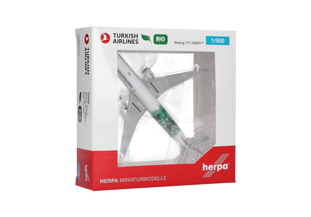 Herpa 538442 Turkish Airlines Boeing 777-300ER Bio Fuel TC-LJH 1:500