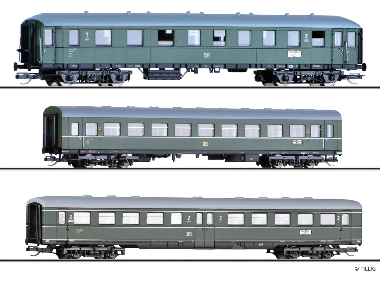Tillig 01069 Reisezugwagenset D 118 Leipzig-Köln DR Spur TT Neu