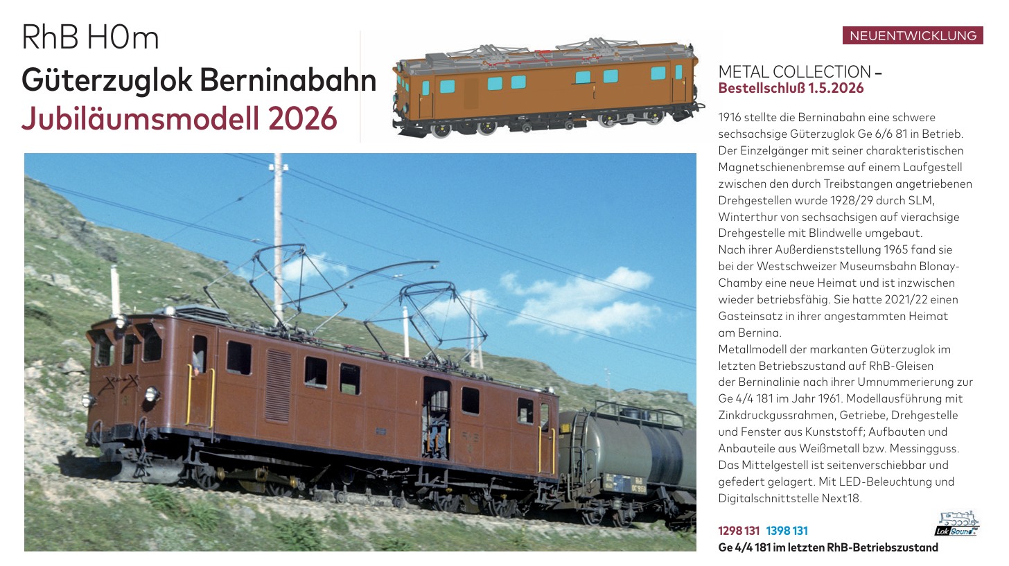 Bemo 1298131 RhB Ge 4/4 181 Güterzuglokomotive Spur H0m