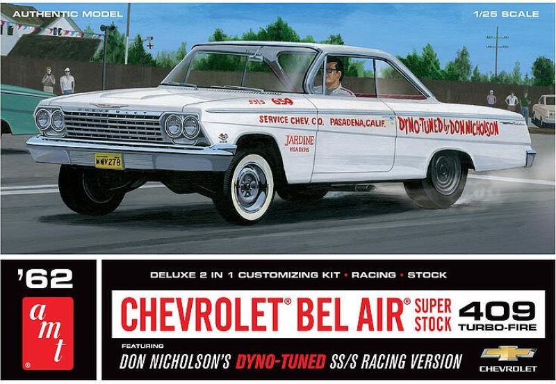 AMT AMT1283/12 1962 CHEVY BEL AIR SUPER STOCK 1:25 Bausatz Neu