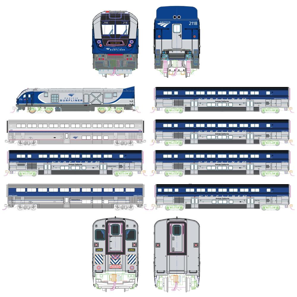 Kato 106-9010-1 Zugset Siemens SC-44 + 7 Surfliner Amtrak Ep.VI Spur N