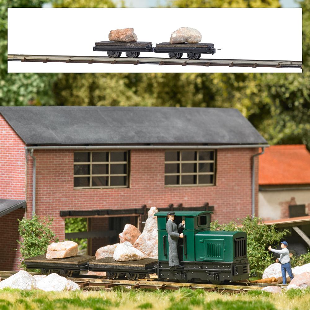 Busch 12235 2 Transportwagen mit Felsbrocken 1:87 Spur H0f Neu