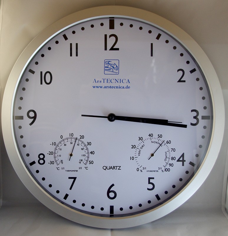 ArsTECNICA UHR Wanduhr mit weißem Zifferblatt mit Hygro- und Thermometer