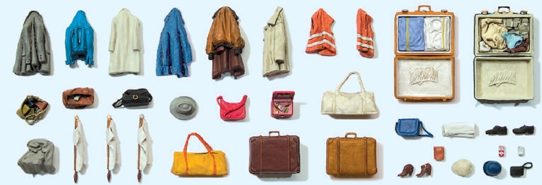 Preiser 65811 Koffer, Taschen, Kleidung, Accessoires, Spur 0 1:45, NEU OVP