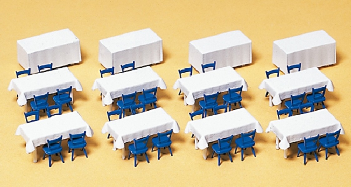 Preiser 17219 Tische mit Tischdecken, Stühle