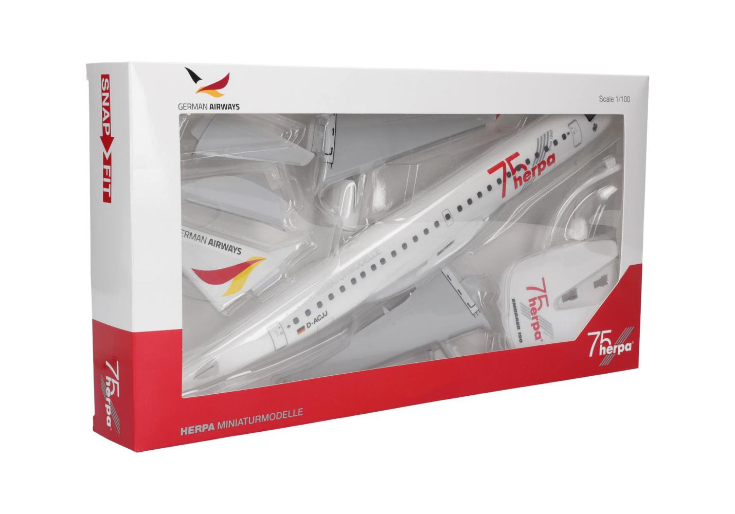 Herpa 614368 German Airways Embraer E190 Herpa 75 Years 1:100