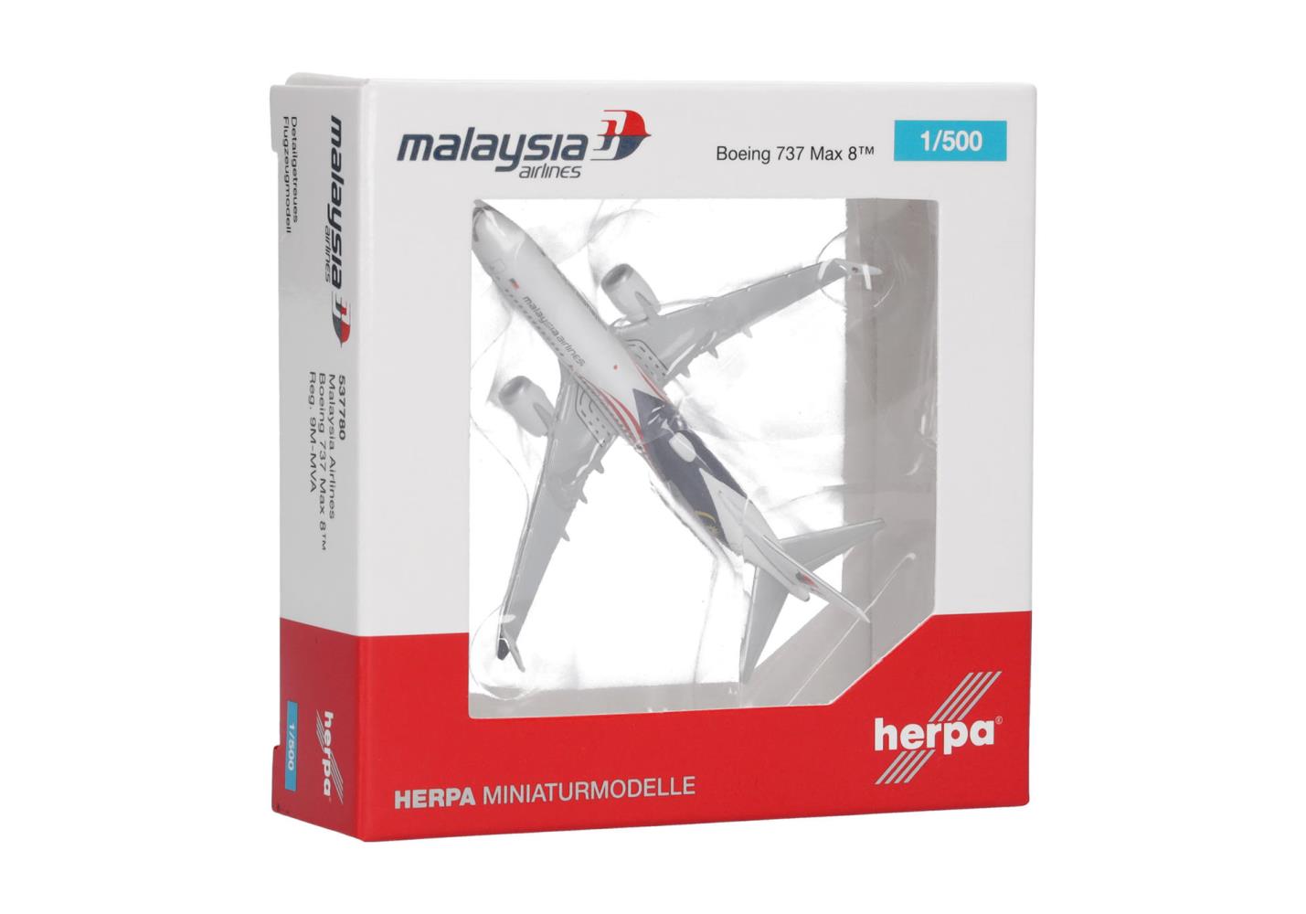 Herpa 537780 Malaysia Airlines Boeing 737 Max 8 9M-MVA 1:500 Neu